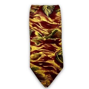 St Michael 100% Silk Tie Abstract Leaf Print Fall Colors Gold Burgundy UK Made